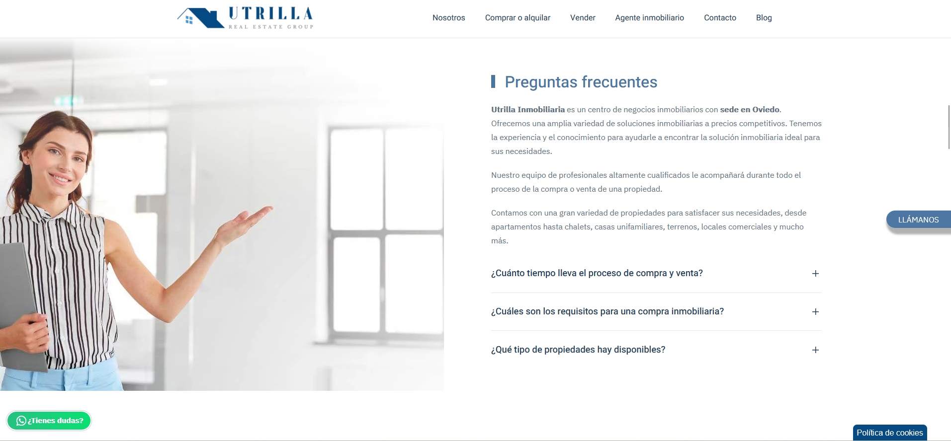 Página web para Grupo Utrilla servicios inmobiliarios con sede en Oviedo